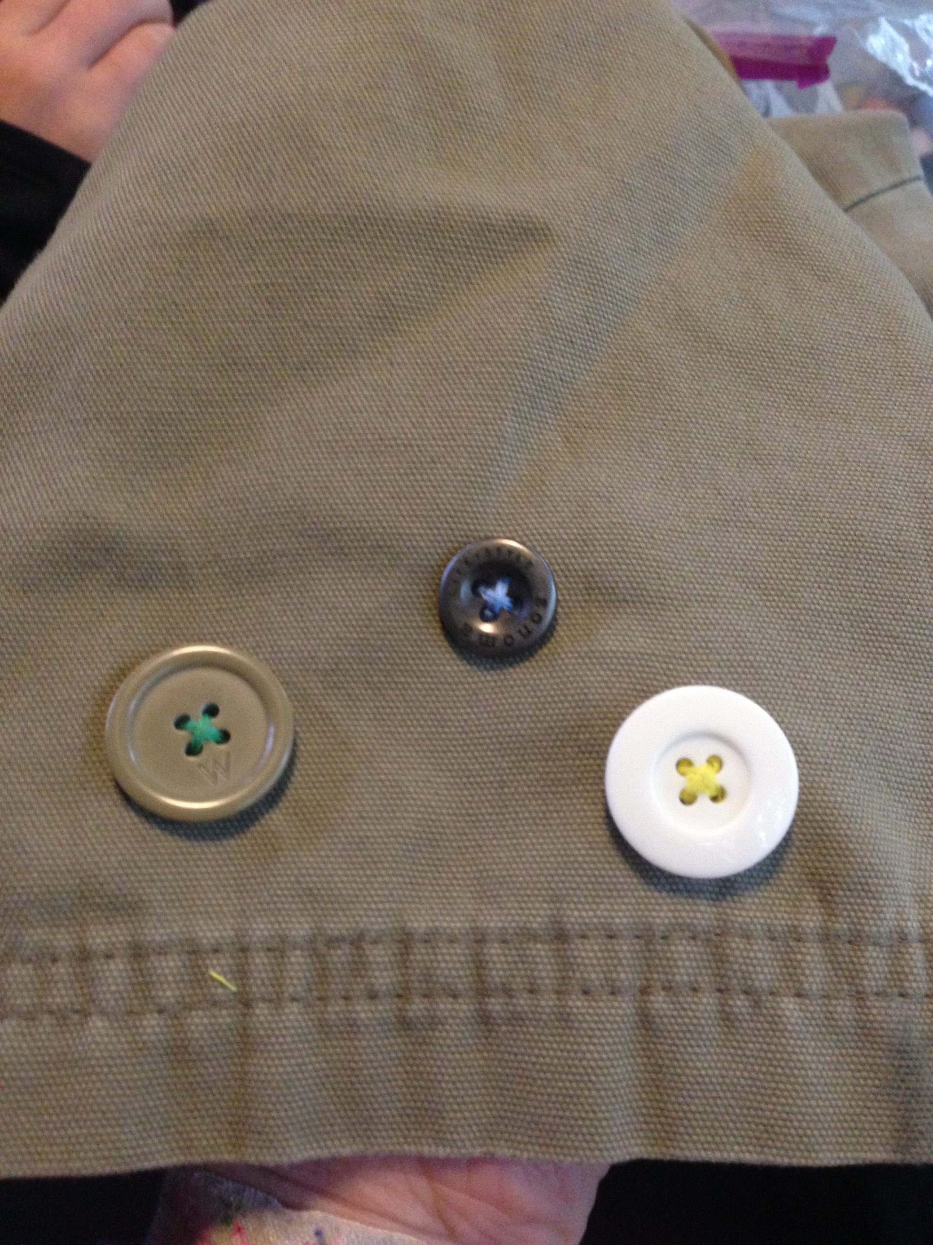 sewing on a button
