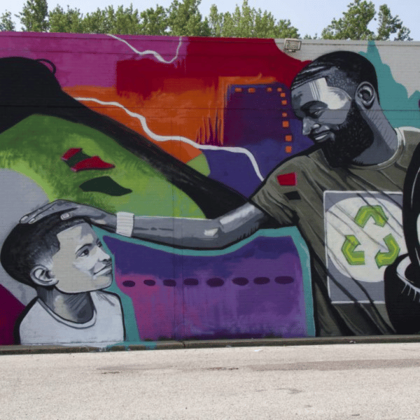 Memphis mural depicting a Black man and boy