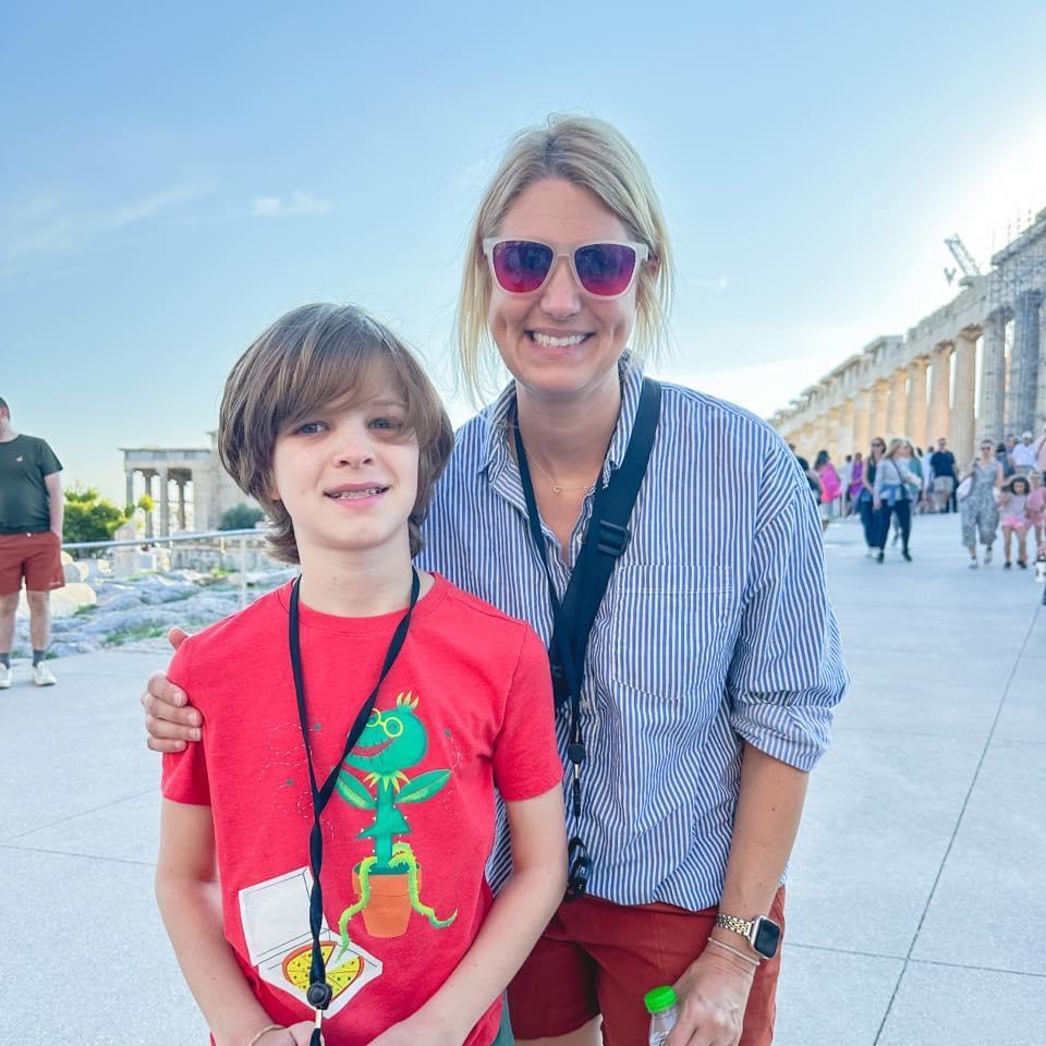 mom with her tween son