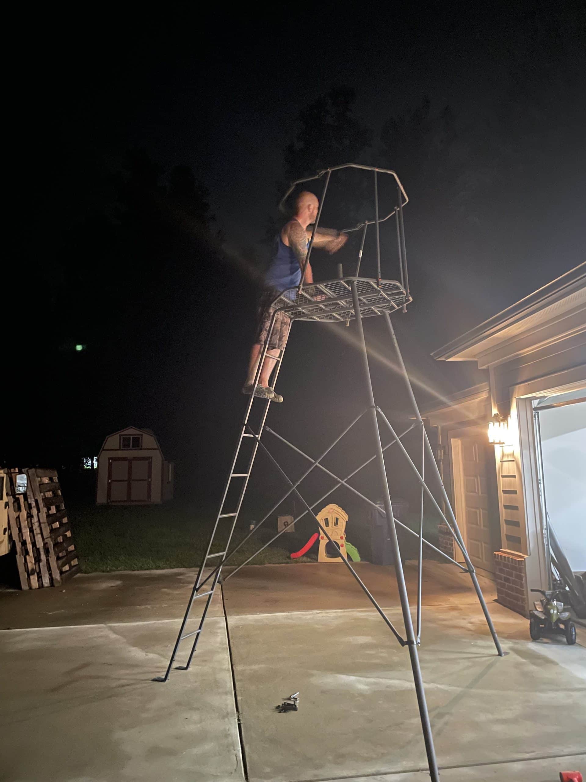 a hunter's wife can set up a deer stand in her driveway
