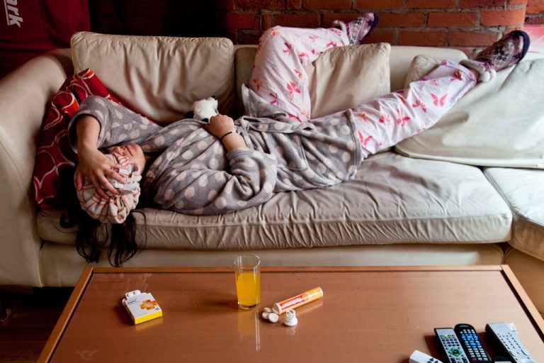 mom sick at home on the couch