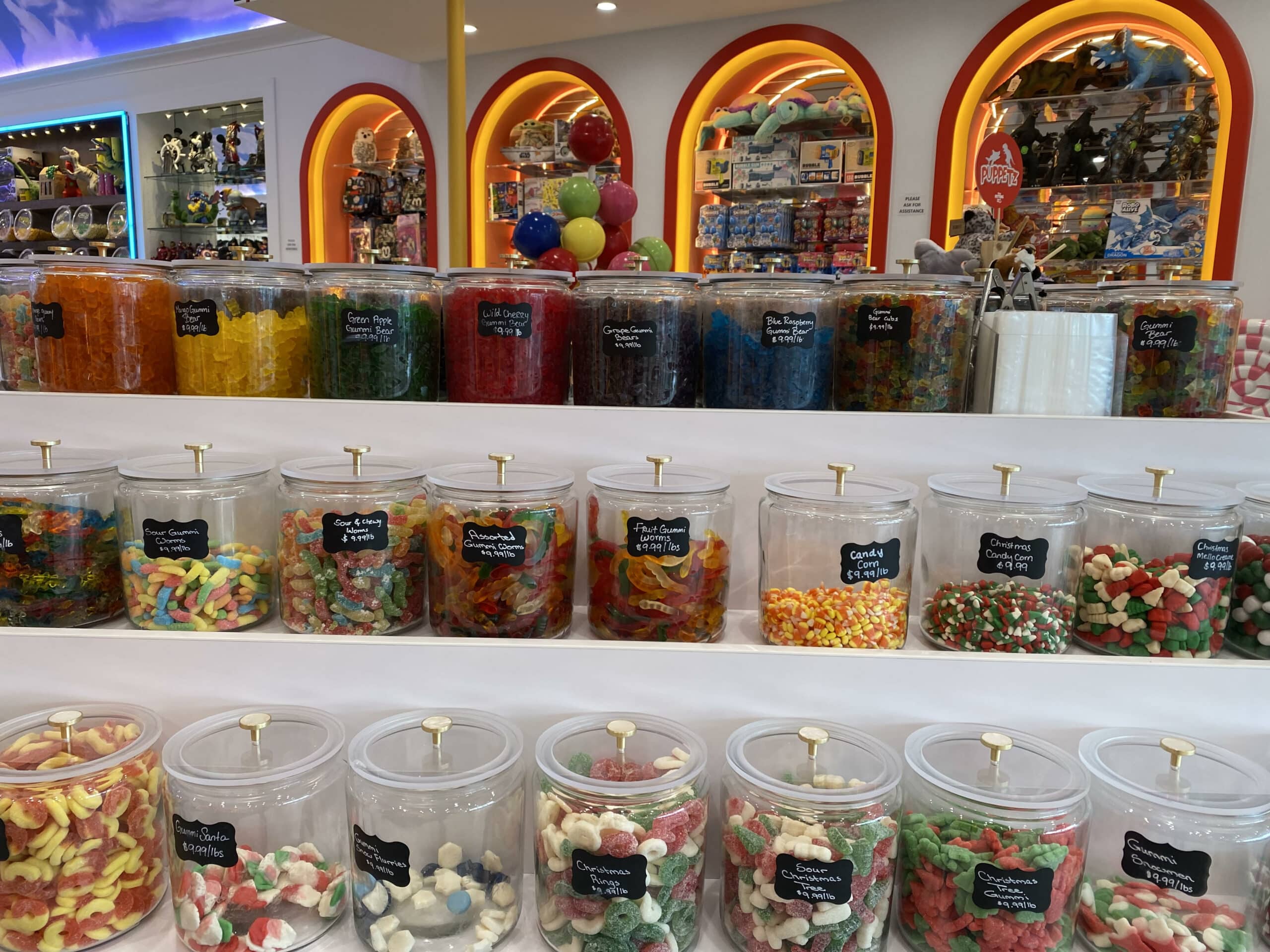 Jars with different kinds of candies in them