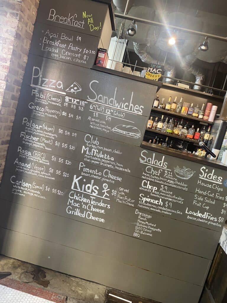the menu at Memphis Chess Club