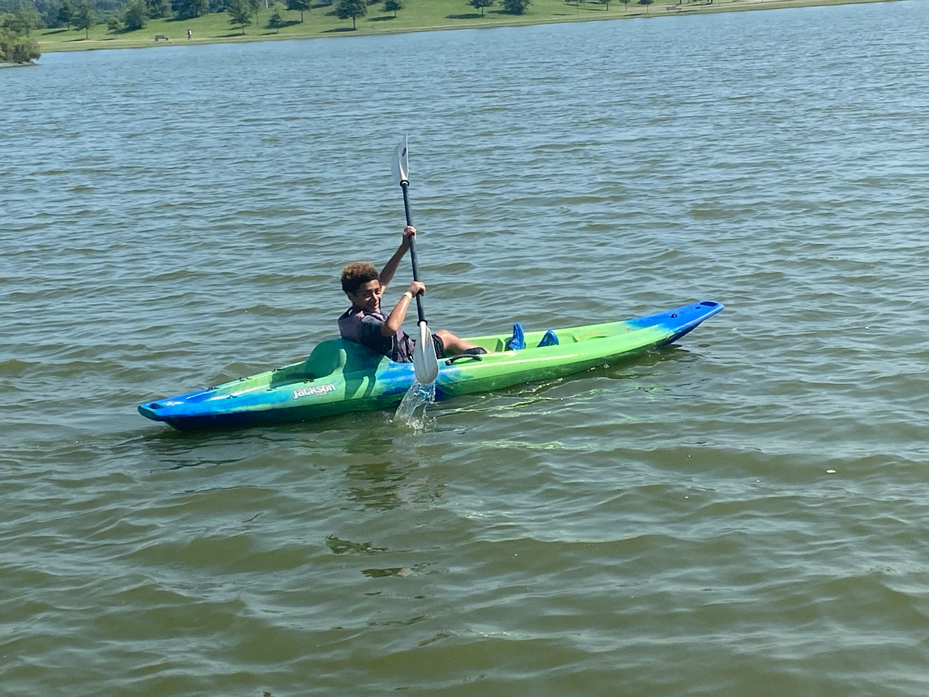 kayaking on the lake at Shelby Farms
