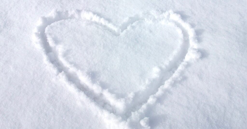 heart drawn in the snow on a snow day