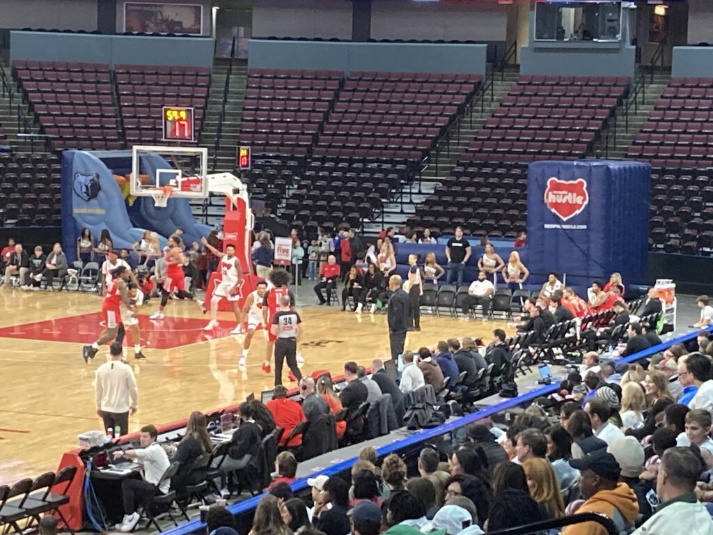 Kids' Zone behind the goal at a Hustle game