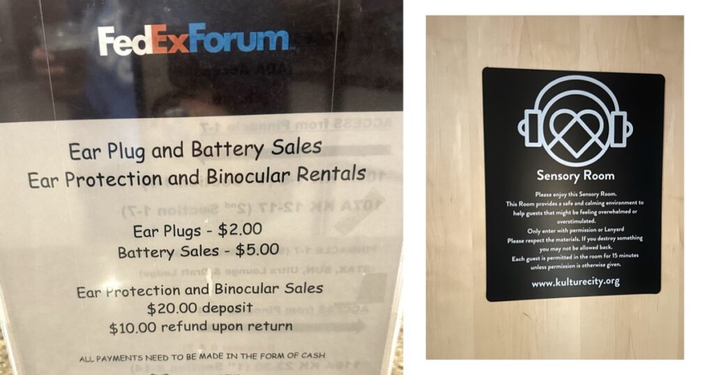 sensory room info at the Grizzlies game