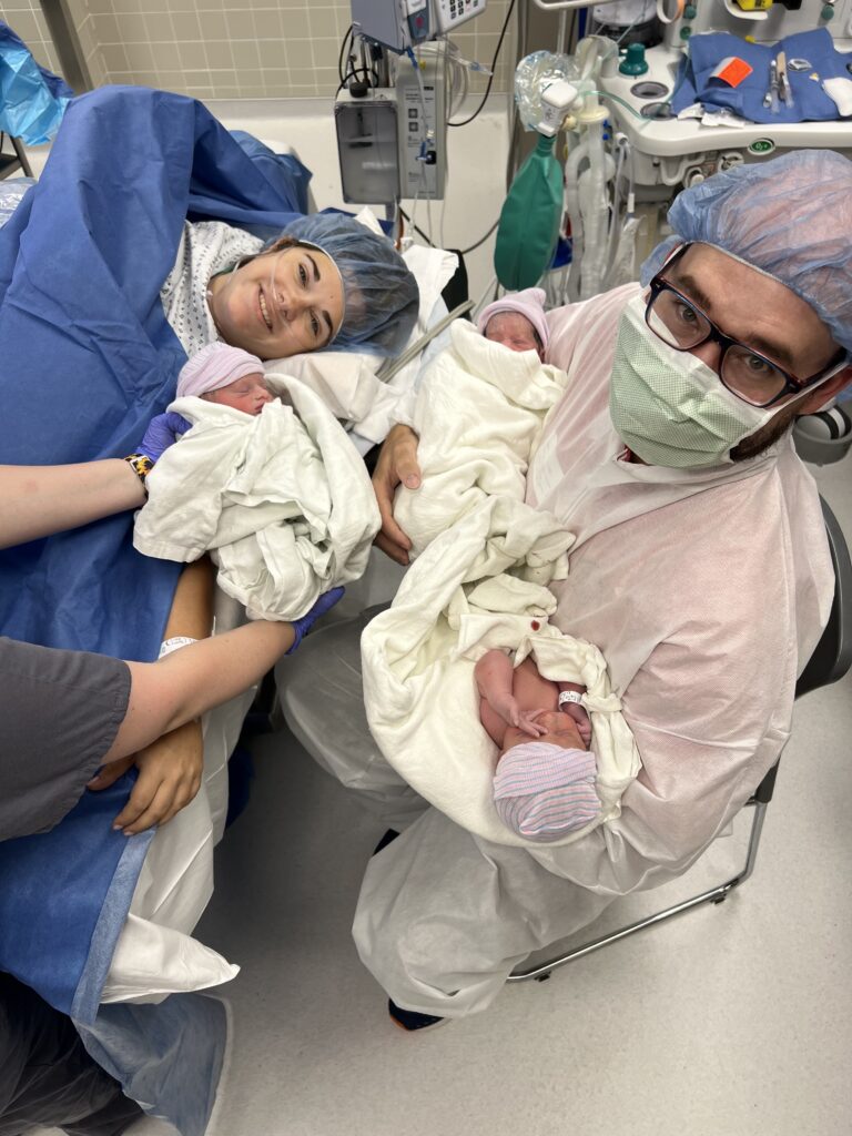 Kathryn with her triplets