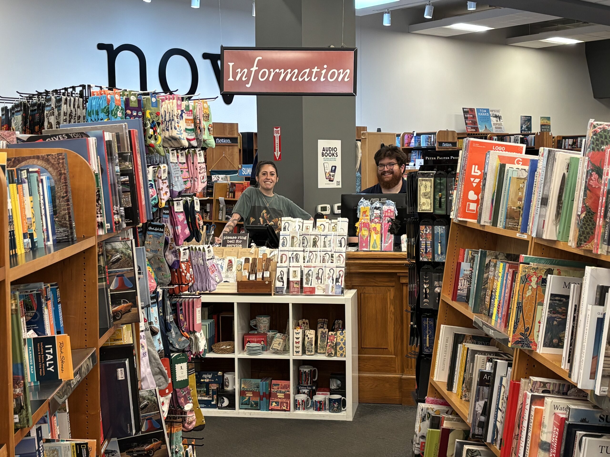 two of the booksellers at Novel bookstore 